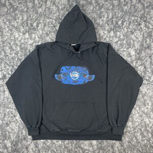 VTG Captain Phil Harris Hoodie Black Mens Size XXL Crew Member Flame Skull Y2K